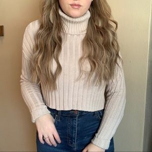 NWT Tan Ribbed Turtle Neck Cropped Sweater